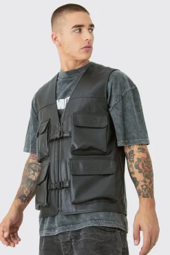 Pu Utility Vest | BoohooMAN UK
