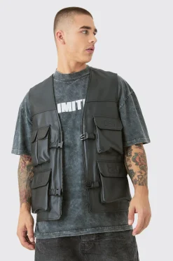 Pu Utility Vest | BoohooMAN UK
