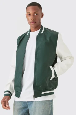 Pu Varsity Jacket | BoohooMAN UK
