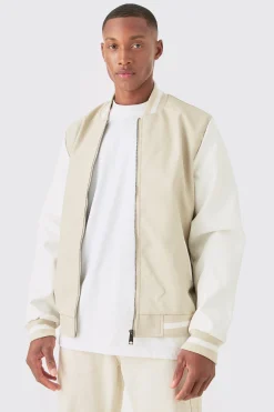 Pu Varsity Jacket | BoohooMAN UK