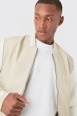 Pu Varsity Jacket | BoohooMAN UK