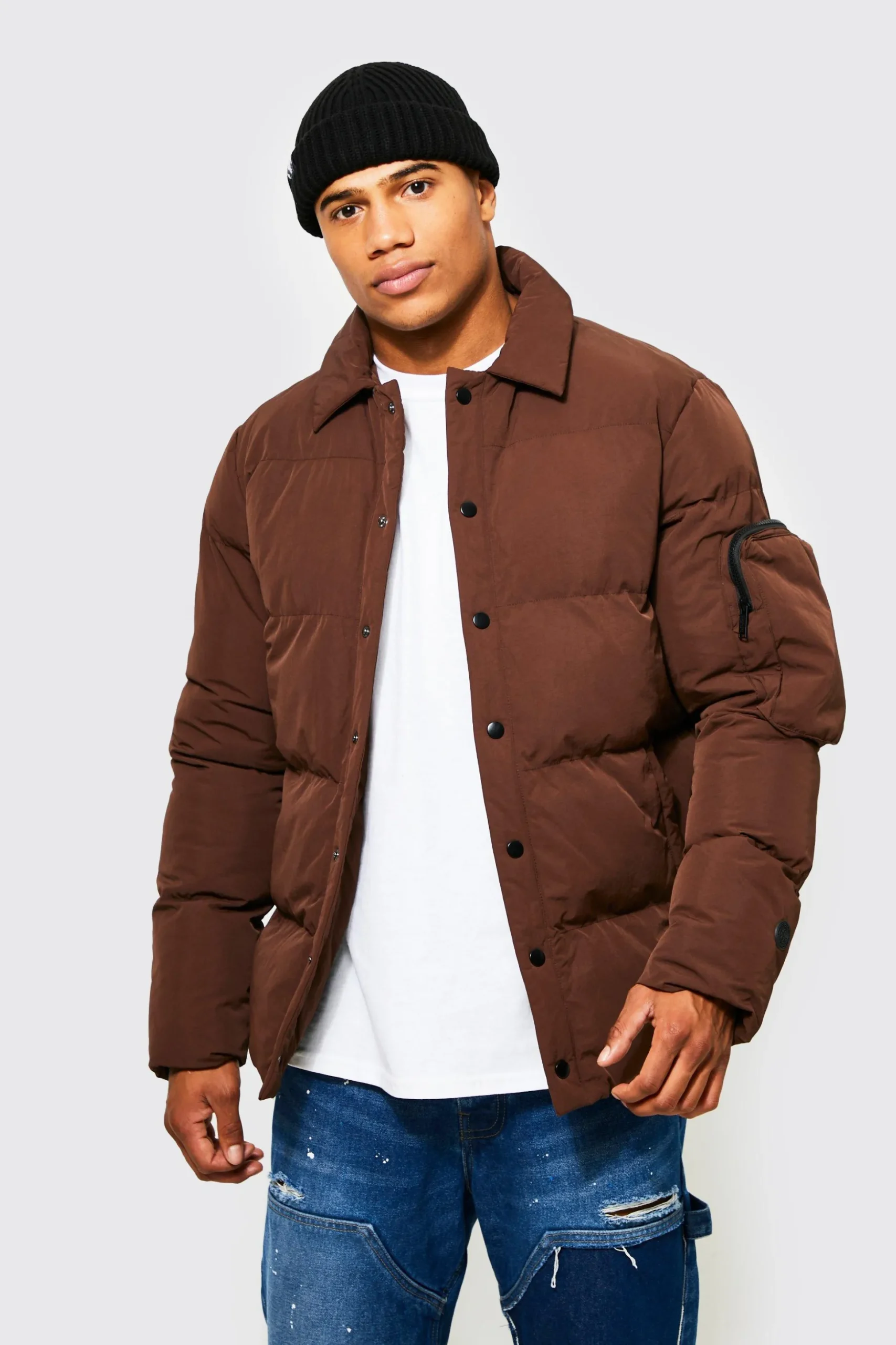 Puffer Harrington With Ma1 Pocket | BoohooMAN UK