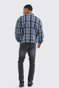 Quarter Zip Boxy Fleece Checked Overshirt | BoohooMAN UK