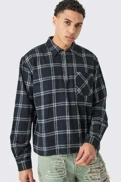 Quarter Zip Brushed Boxy Check Shirt | BoohooMAN UK
