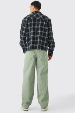 Quarter Zip Brushed Boxy Check Shirt | BoohooMAN UK