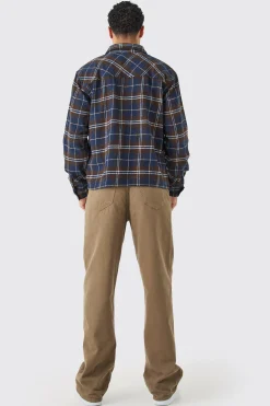 Quarter Zip Brushed Check Shirt | BoohooMAN UK