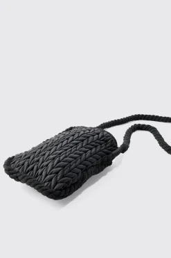 Quilted Bottle Bag In Black | BoohooMAN UK