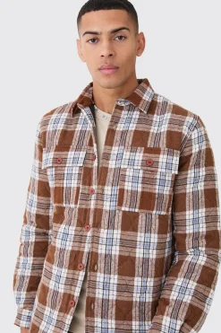 Quilted Checked Overshirt | BoohooMAN UK