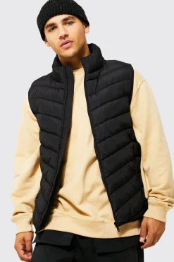 Quilted Funnel Neck Gilet | BoohooMAN UK