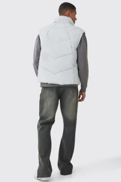 Quilted Funnel Neck Gilet In Light Grey | BoohooMAN UK