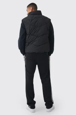 Quilted Funnel Neck Gilet In Black | BoohooMAN UK