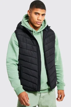 Quilted Gilet With Hood | BoohooMAN UK