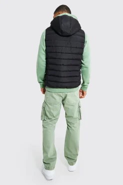 Quilted Gilet With Hood | BoohooMAN UK