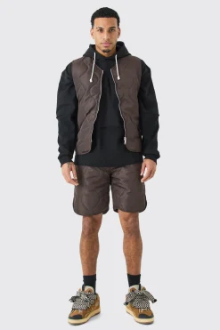 Quilted Liner Gilet And Short Set | BoohooMAN UK