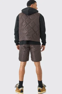 Quilted Liner Gilet And Short Set | BoohooMAN UK