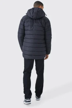 Quilted Longline Puffer With Hood | BoohooMAN UK