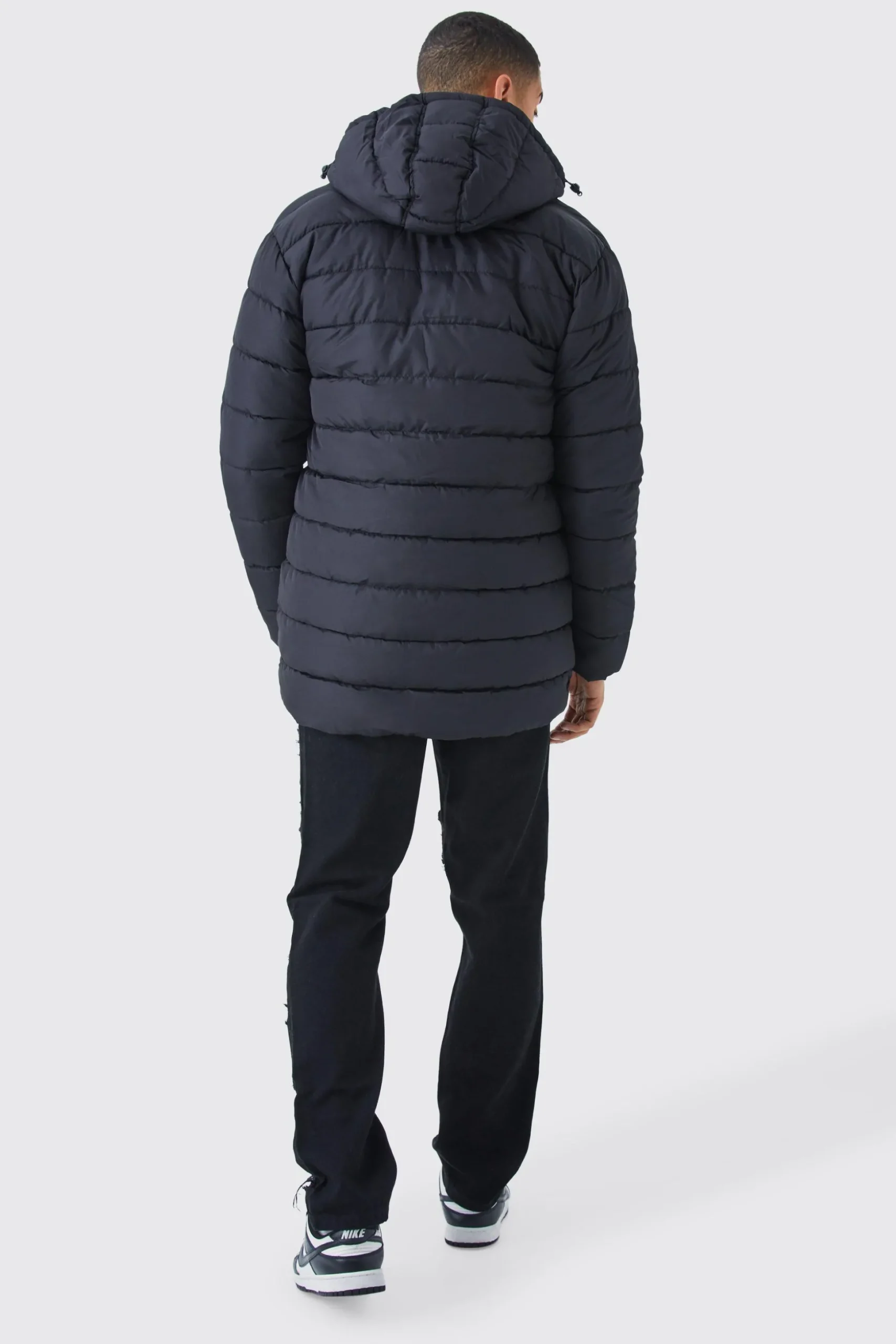 Quilted Longline Puffer With Hood | BoohooMAN UK