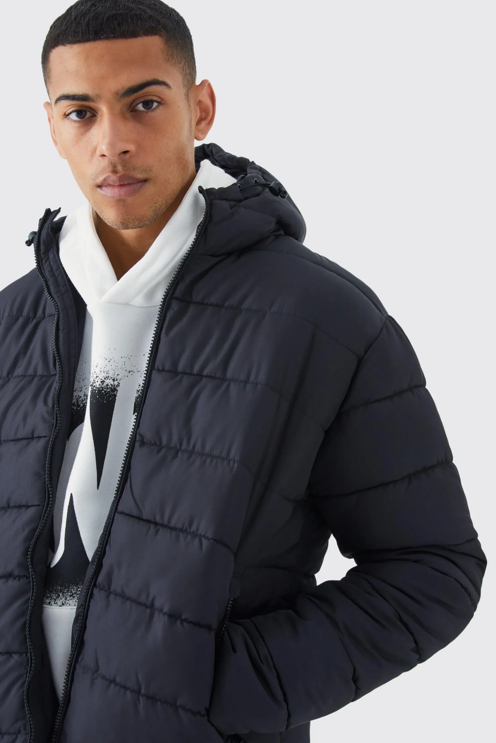 Quilted Longline Puffer With Hood | BoohooMAN UK