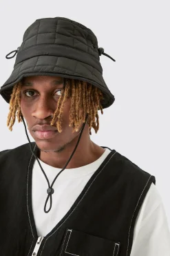 Quilted Nylon Bucket Hat | BoohooMAN UK