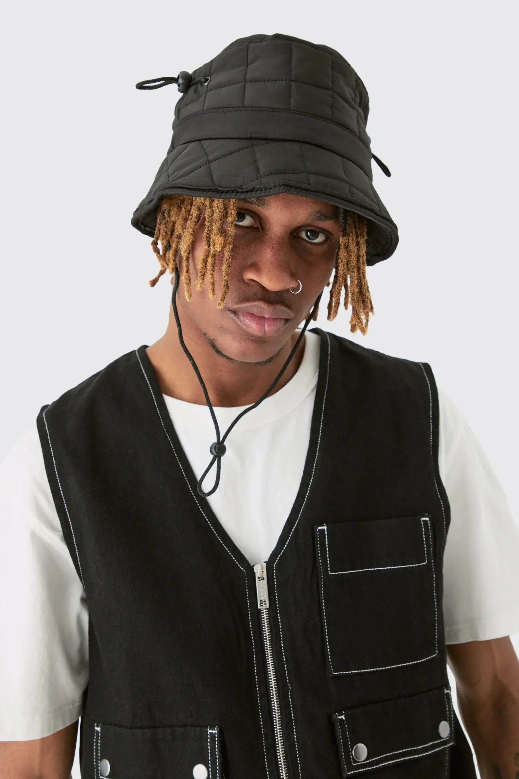 Quilted Nylon Bucket Hat | BoohooMAN UK