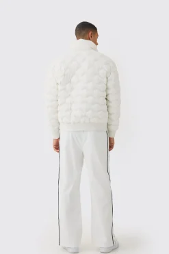 Quilted Padded Bomber Jacket In Ecru | BoohooMAN UK