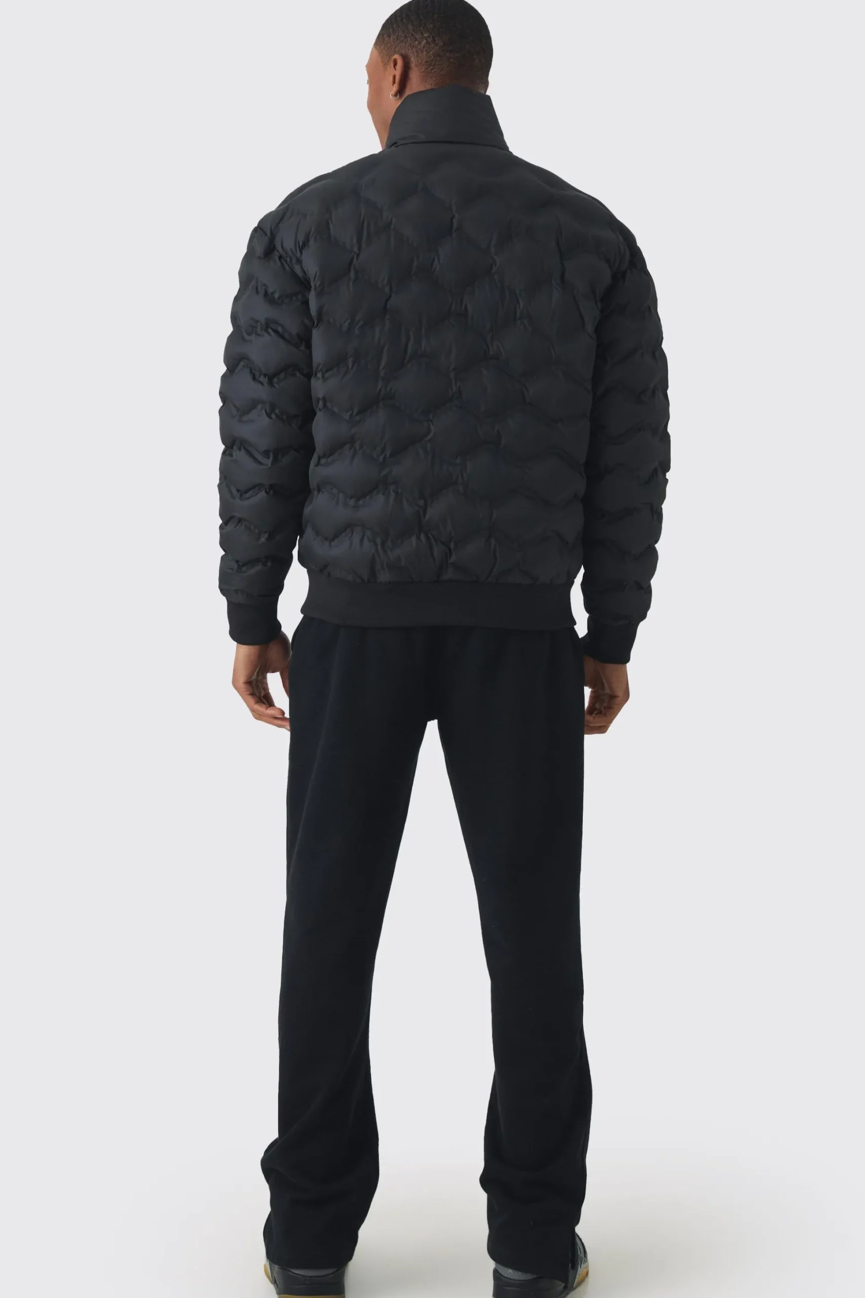 Quilted Padded Bomber Jacket In Black | BoohooMAN UK