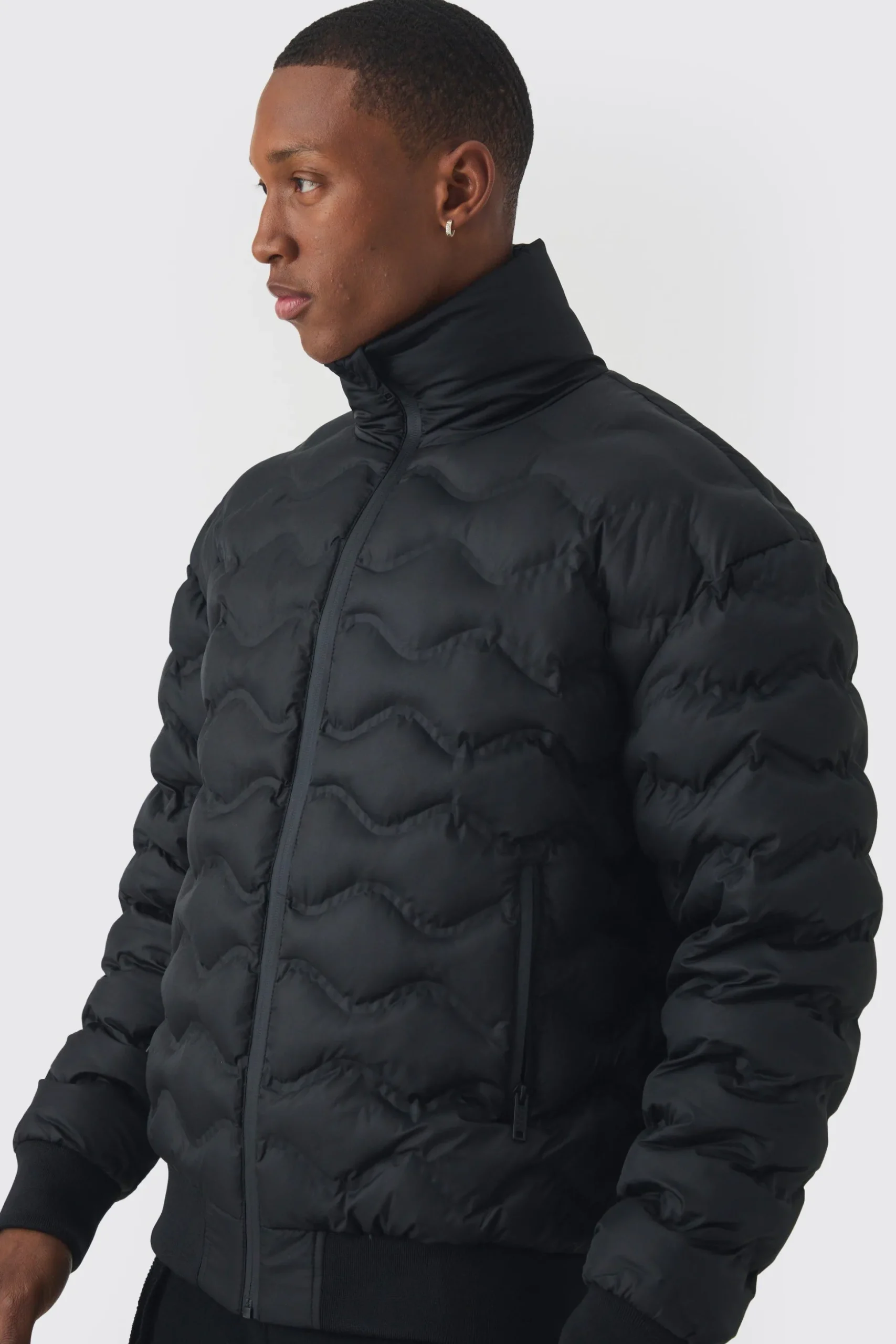 Quilted Padded Bomber Jacket In Black | BoohooMAN UK