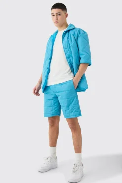 Quilted Square Shirt And Short Set | BoohooMAN UK