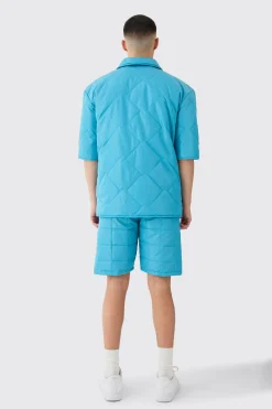 Quilted Square Shirt And Short Set | BoohooMAN UK