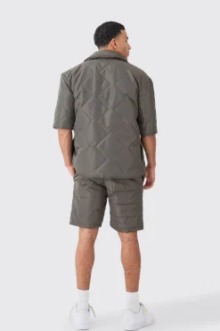 Quilted Square Shirt And Short Set | BoohooMAN UK