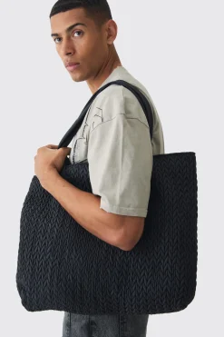 Quilted Tote Bag In Black | BoohooMAN UK