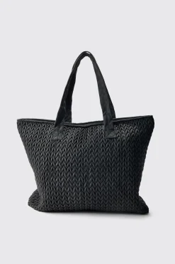 Quilted Tote Bag In Black | BoohooMAN UK