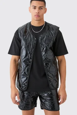 Quilted Vest And Short High Shine Set | BoohooMAN UK