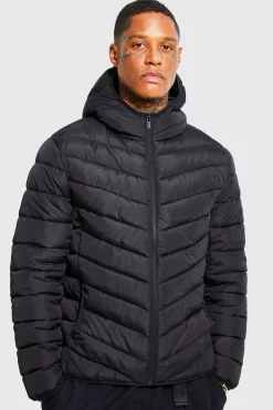 Quilted Zip Through Jacket With Hood | BoohooMAN UK