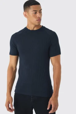 Raglan Chunky Rib Athlete T-Shirt | BoohooMAN UK