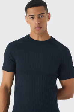 Raglan Chunky Rib Athlete T-Shirt | BoohooMAN UK