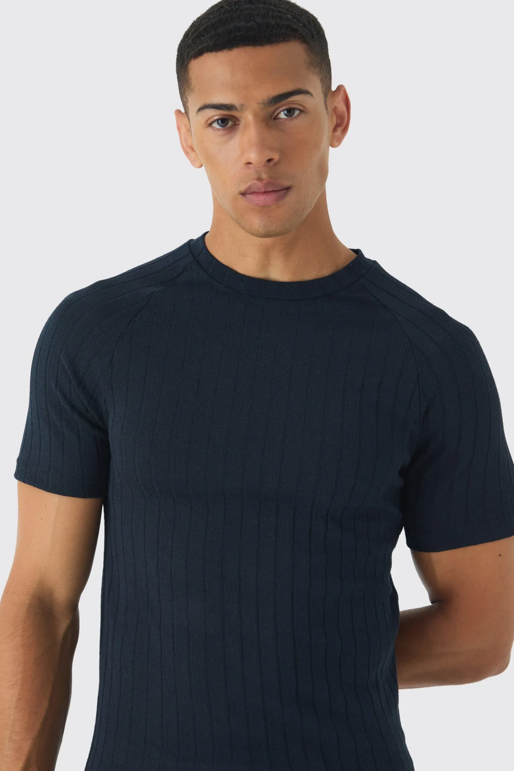 Raglan Chunky Rib Athlete T-Shirt | BoohooMAN UK