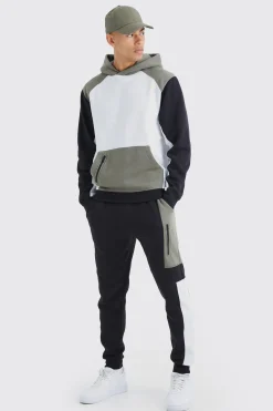 Raglan Colour Block Hooded Tracksuit | BoohooMAN UK