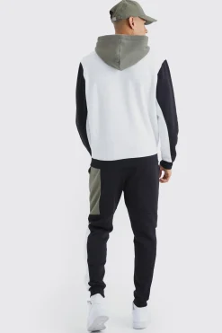 Raglan Colour Block Hooded Tracksuit | BoohooMAN UK