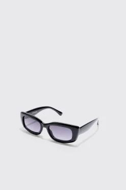 Rectangle Plastic Sunglasses In Black | BoohooMAN UK