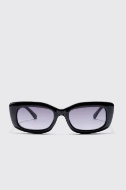 Rectangle Plastic Sunglasses In Black | BoohooMAN UK