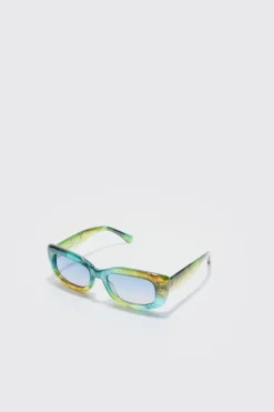 Rectangle Plastic Sunglasses In Green | BoohooMAN UK