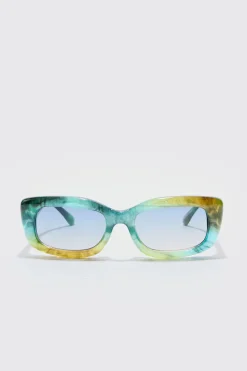Rectangle Plastic Sunglasses In Green | BoohooMAN UK