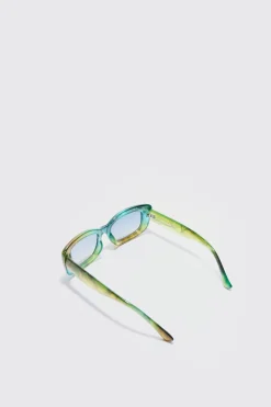 Rectangle Plastic Sunglasses In Green | BoohooMAN UK