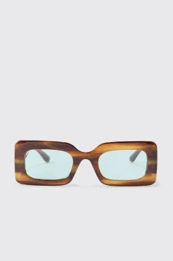 Rectangular Abstract Resin Rectangular Sunglasses In Brown | BoohooMAN UK