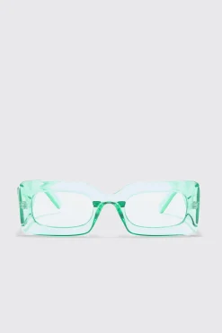 Rectangular Clear Plastic Sunglasses In Green | BoohooMAN UK