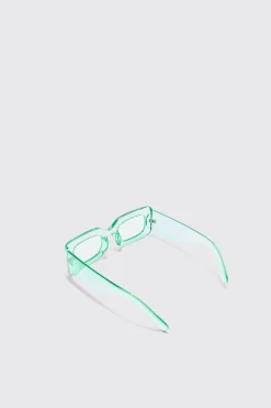 Rectangular Clear Plastic Sunglasses In Green | BoohooMAN UK