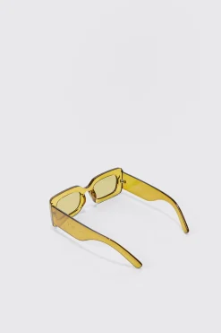 Rectangular Clear Plastic Sunglasses In Khaki | BoohooMAN UK