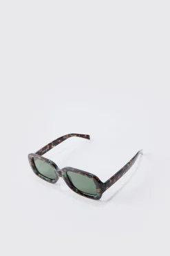 Rectangular Contrast Lens Sunglasses In Green | BoohooMAN UK