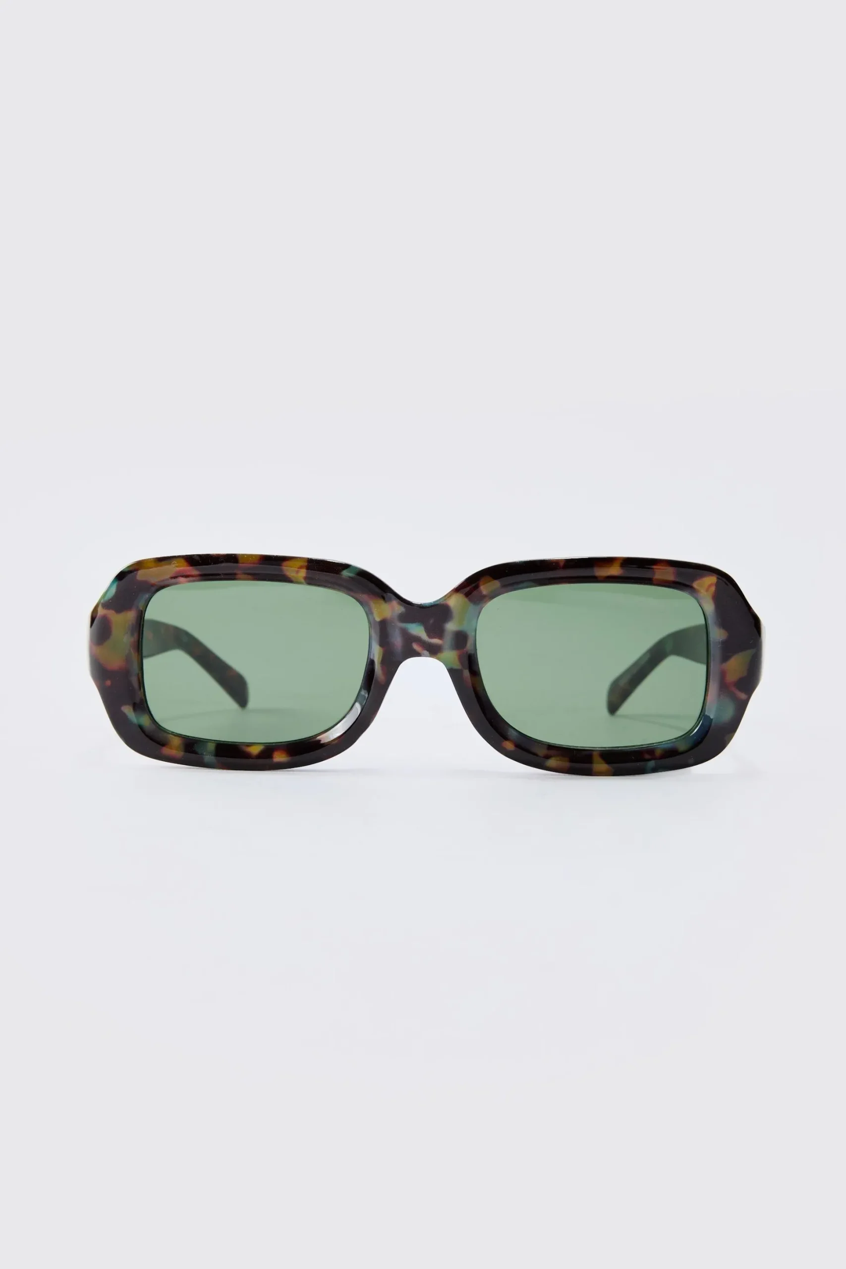Rectangular Contrast Lens Sunglasses In Green | BoohooMAN UK